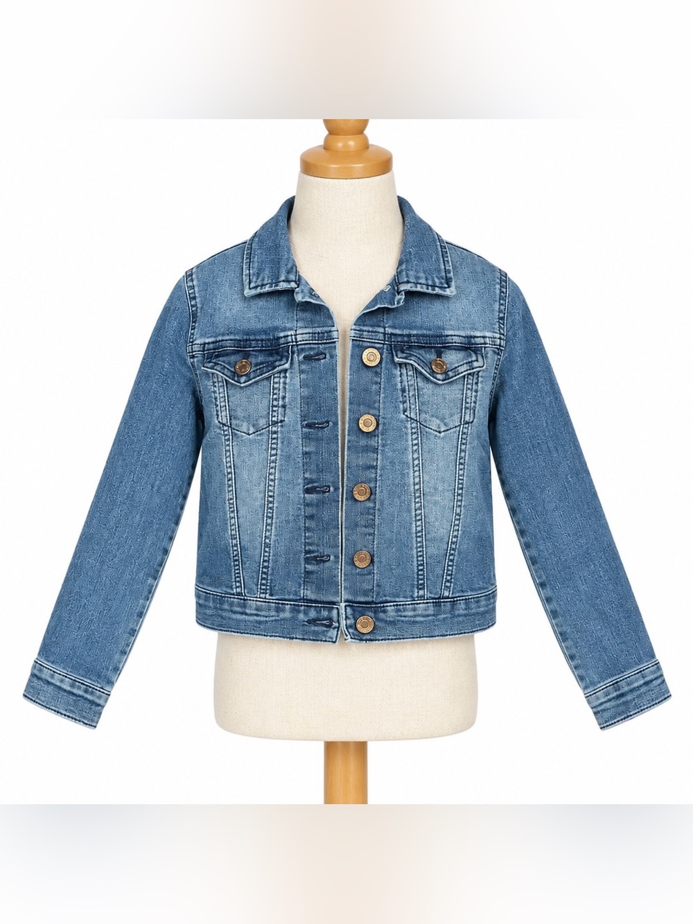 HM Girls Denim Jacket Size 9-10 Years Medium Wash Blue Jean Trucker Button Coat